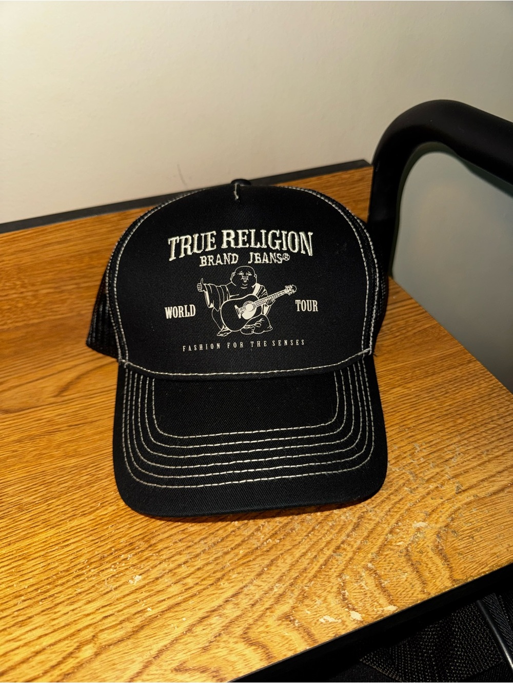 True Religion Black Cap with White Embroidery